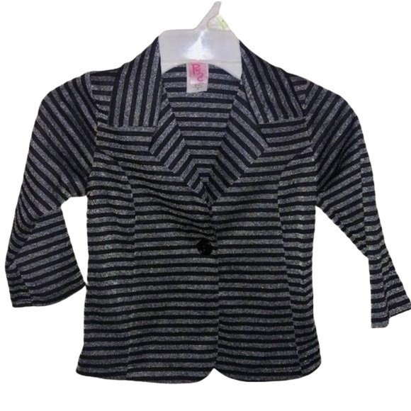 Pinc One Button Striped Blazer Size 4 Kids Black Glitter Silver Cute Academia - Picture 1 of 2